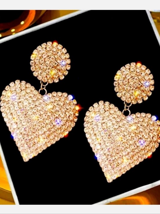 Jewelry - New Crystal Heart Drop Earrings - Gold Tone